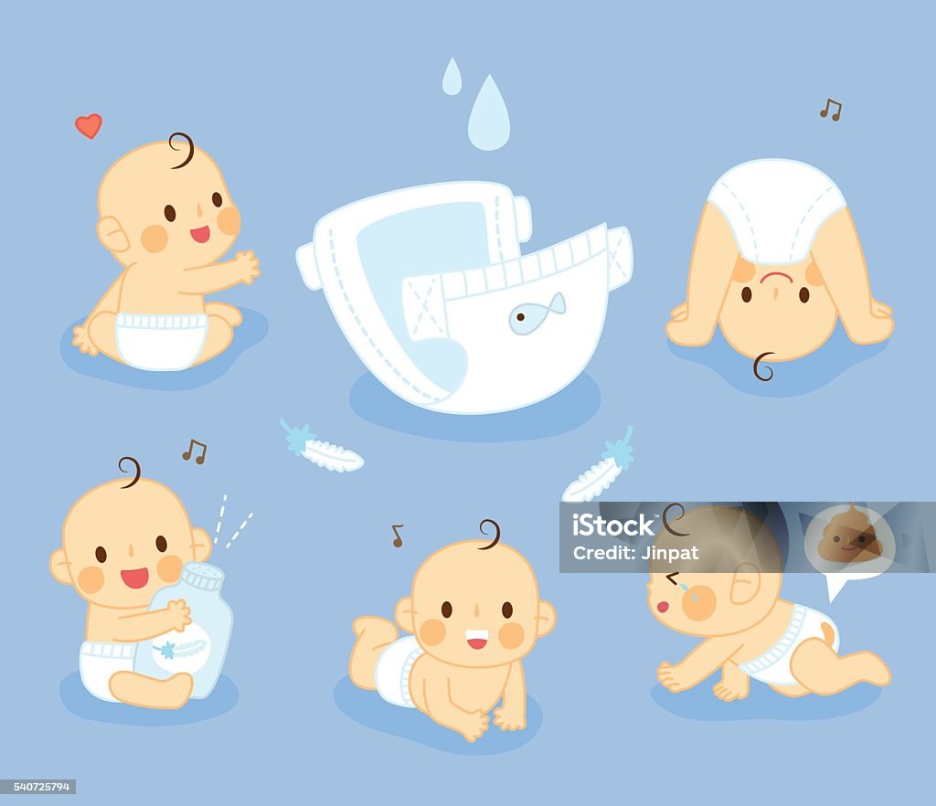 set Diaper Baby set Diaper Baby happy  Baby - Human Age stock vector
