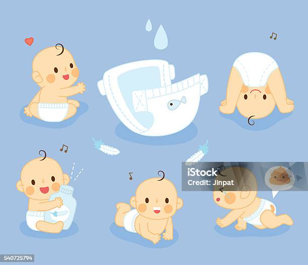 Set Diaper Baby Stock Illustration - Download Image Now - Baby - Human Age, Diaper, Vector