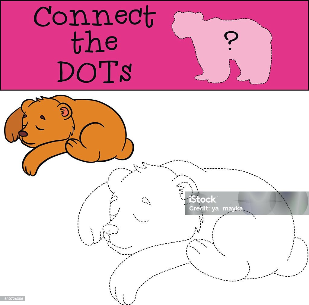 Connect the dots. Little cute sleeping baby bear. Educational games for kids: Connect the dots. Little cute sleeping baby bear. Activity stock vector