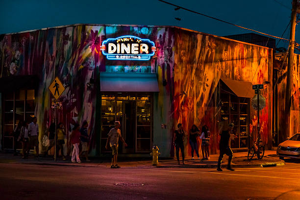 Diner restaurant with art murals at Wynwood stock photo