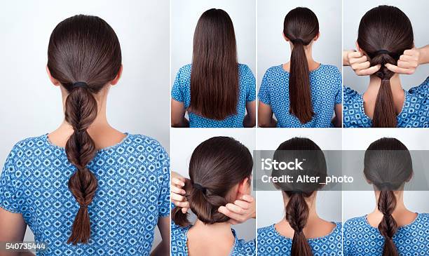 Simple Hairstyle Tutorial For Long Hair Stock Photo - Download Image Now -  Ponytail, Women, Hairstyle - iStock
