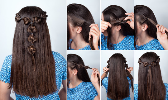 Twisted Hairstyle Tutorial For Long Hair Stock Photo - Download Image Now -  Tutorial, Women, Activity - iStock
