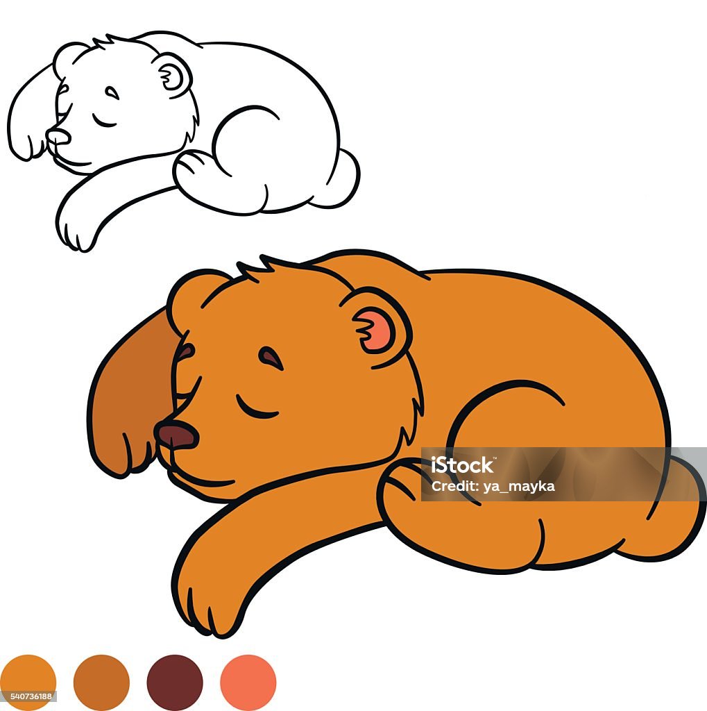 Coloring page. Color me: bear. Little cute baby bear. Coloring page. Color me: bear. Little cute baby bear sleeps. Animal stock vector