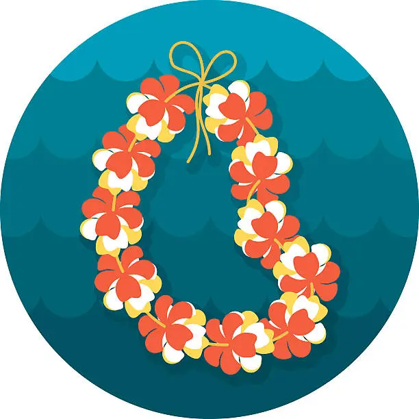 Vector illustration of Hawaii flowers necklace, wreath icon. Vacation