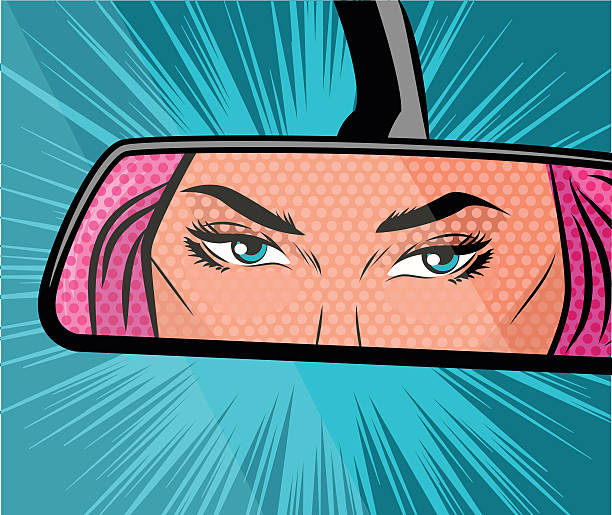 ilustrações de stock, clip art, desenhos animados e ícones de arte pop menina bonita olha no espelho de carro - drive
