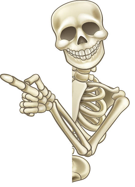 ilustraciones, imágenes clip art, dibujos animados e iconos de stock de esqueleto de historieta señalando señal y echar un vistazo redonda - skull holding spooky horror