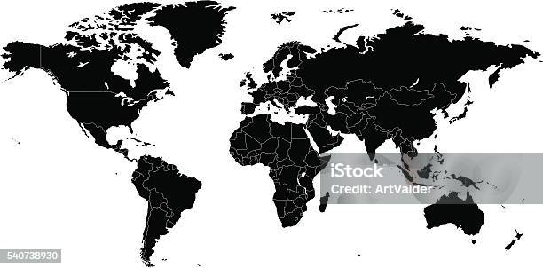 Ilustración de Mapamundi Negro y más Vectores Libres de Derechos de Mapa mundial - Mapa mundial, Frontera internacional, País - Área geográfica