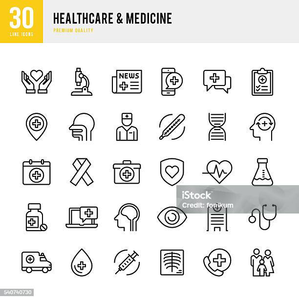 Healthcare Medicine Thin Line Icon Set Stock Illustration - Download Image Now - Microscope, Icon Symbol, Healthcare And Medicine