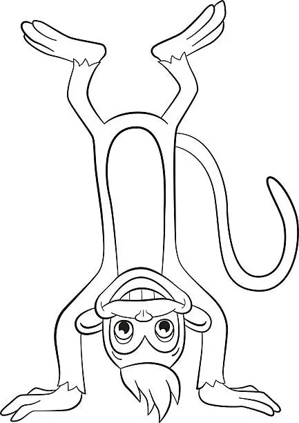 Vector illustration of The monkey is upside down