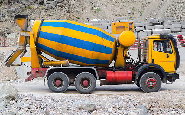 istock Concrete mixer truck on construction site 540742722