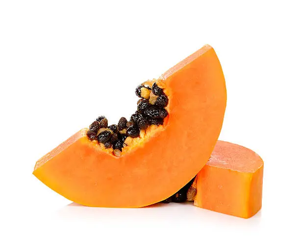Slice ripe papaya isolated on the white background.