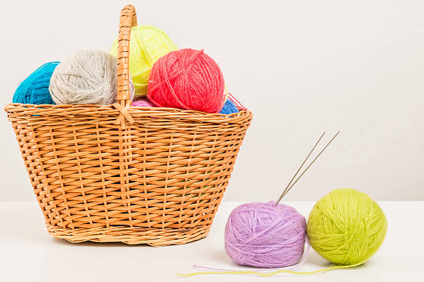 istock wicker basket packed full of skeins on white table 540746322