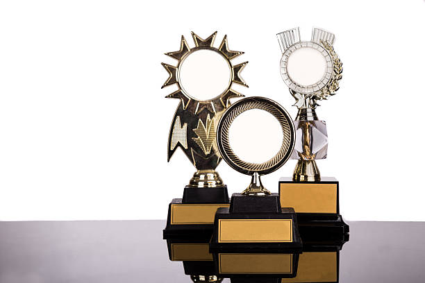 istock Group of gold medal trophy on white background 540749292