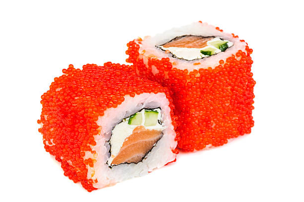 istock Uramaki maki sushi, two rolls isolated on white 540749832