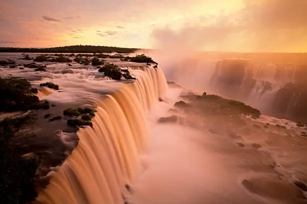 Floriano waterfall at sunset, in Iguaçu Falls National Park - World Natural Heritage - Foz do Iguaçu city, Paraná, Brazil