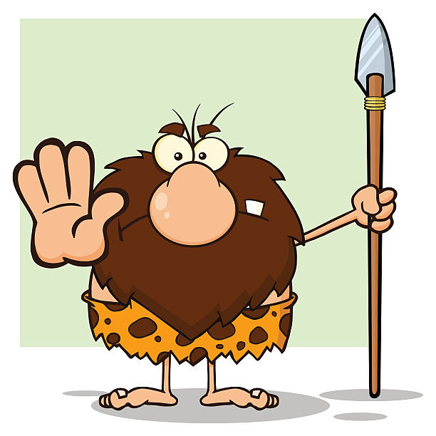 Angry Caveman Holding A Spear With Background-vektorgrafik och fler bilder  på Grottman - Grottman, Bild, Bildtyp - iStock