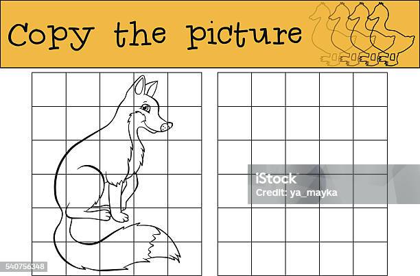 Copy The Picture Little Cute Fox Sits And Smiles Stock Illustration - Download Image Now - Activity, Animal, Animal Wildlife