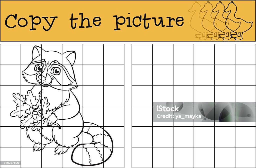 Children games: Copy the picture. Little cute raccoon. Children games: Copy the picture. Little cute raccoon smiles. Jigsaw Puzzle stock vector