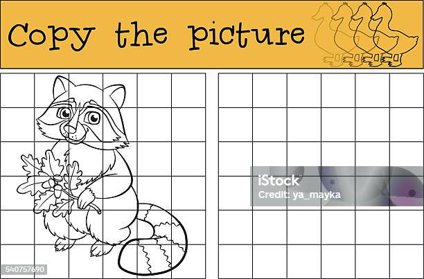 Children Games Copy The Picture Little Cute Raccoon Stock Illustration - Download Image Now