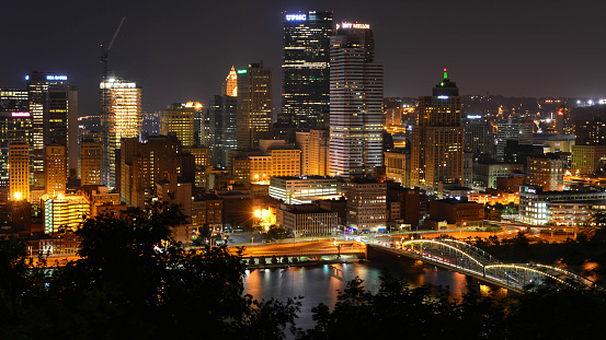 Downtown Pittsburgh viewed from Mount Washington at dusk. Pittsburgh, Pennsylvania