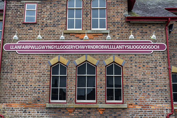 Llanfairpwllgwyngyll Estação ferroviária assinar. - fotografia de stock