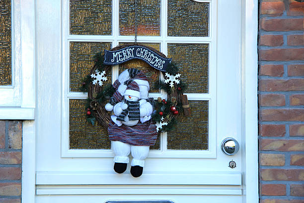 Merry Christmas decoration on front door stock photo