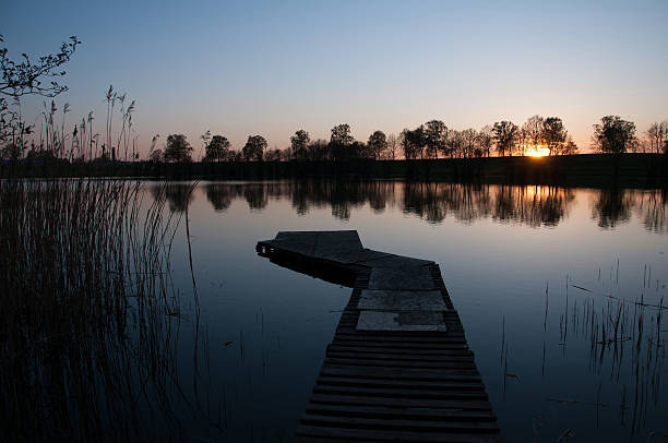 istock Wooden jetty at lake, sunset in summer 540825928