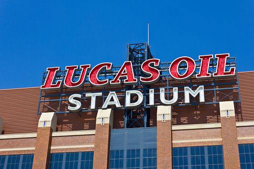 Indianapolis, US - June 17, 2016: Lucas Oil Stadium. Lucas Oil is a Sponsor of the Indianapolis Colts I