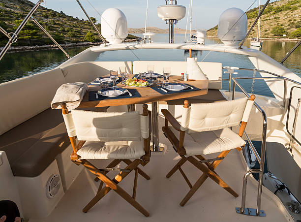 istock Morning on yacht, dinning table on the upper deck in luxurious yacht 540835182