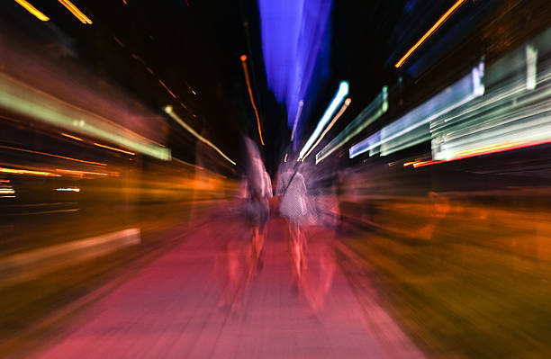 istock Night city accelerating blurred motion walking people. Speed concept 540835556