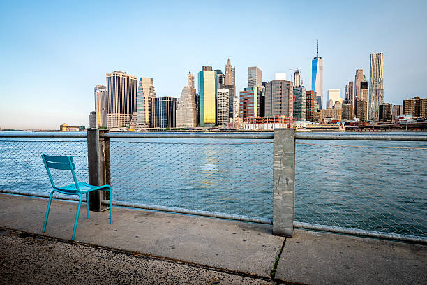 istock Blue chair and New York skyline from Brooklyn 540836266
