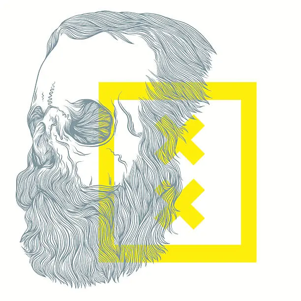 Vector illustration of illustration of bearded skull