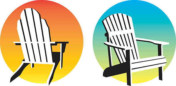 Adirondack Chair Sunset Graphics Vector illustrations of two different adirondack, muskoka, beach chairs and setting suns. figurehead stock illustrations