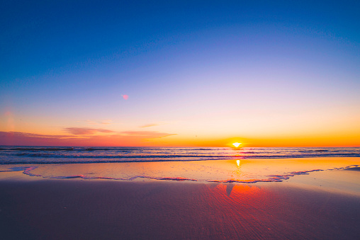 Sunrise over idyllic deserted beach. Outer Banks, North Carolina, USA