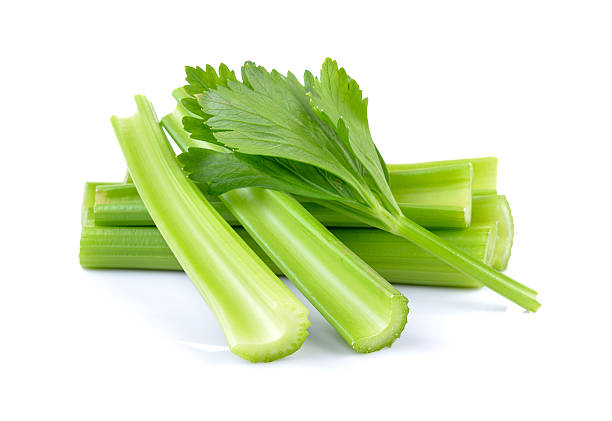 frische sellerie auf weißem hintergrund - celery stock-fotos und bilder
