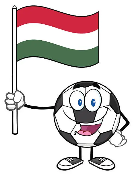 Vector illustration of Soccer Ball Holding A Flag of Hungary