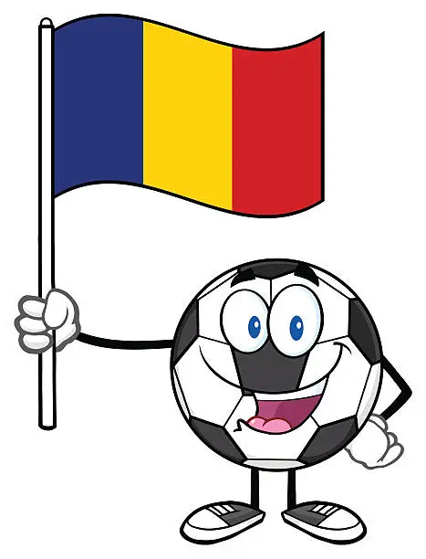 Vector illustration of Soccer Ball Holding A Flag of Romania