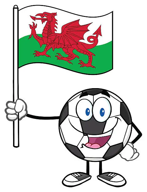 Vector illustration of Soccer Ball Holding A Flag of Wales