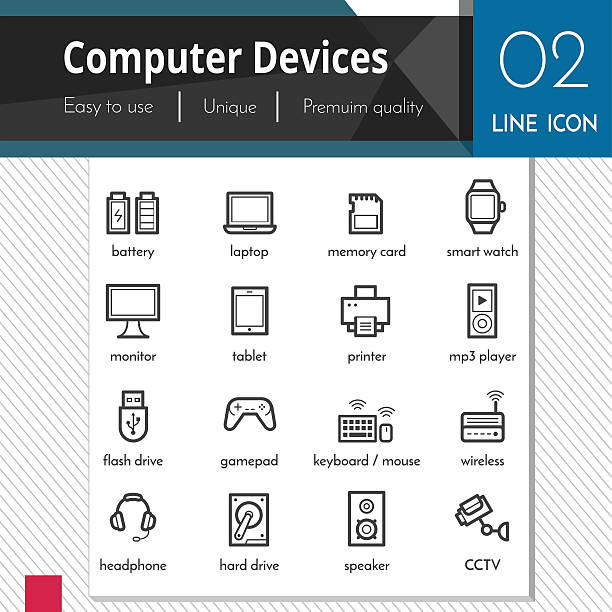 illustrazioni stock, clip art, cartoni animati e icone di tendenza di computer dispositivi di icone vettoriali nero impostato su sfondo bianco. - usb flash drive computer mp3 player security