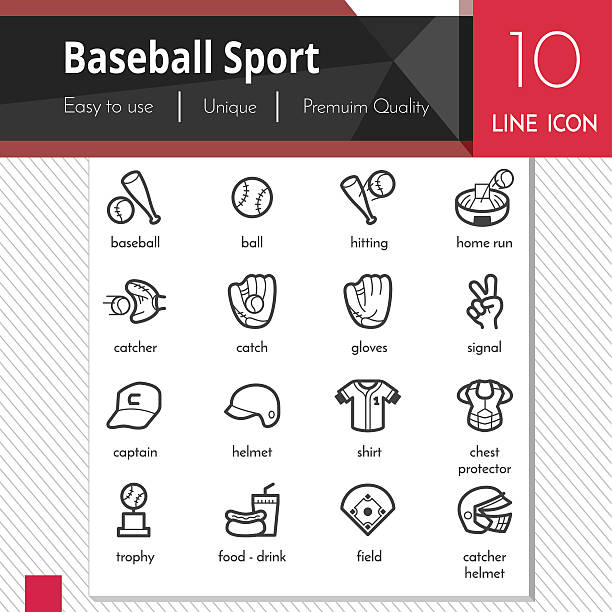 Baseball sport elements vector black icons set on white background. Baseball sport elements vector black icons set on white background. Premium quality outline symbol collection. Stroke vector logo concept, web graphics. Chest Protector stock illustrations