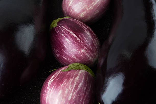 istock Classic and purple striped eggplants macro 540845758
