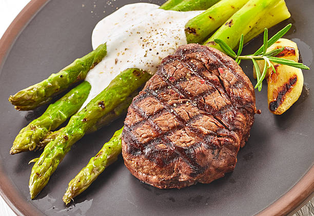 istock grilled beef steak and asparagus on dark plate 540848268