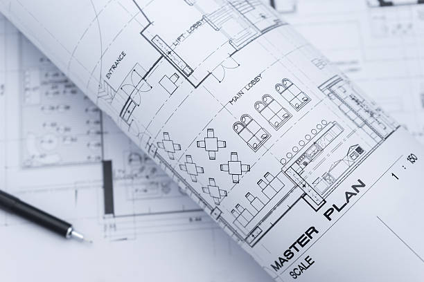 architectural drawing paper rolls of a dwelling for construction