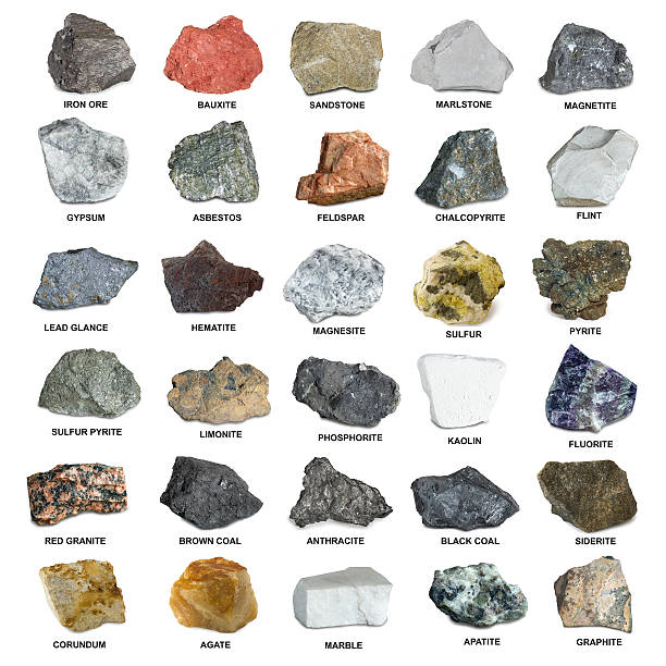zestaw izolowanych minerałów i kamieni - extraction fossil fuels zdjęcia i obrazy z banku zdjęć