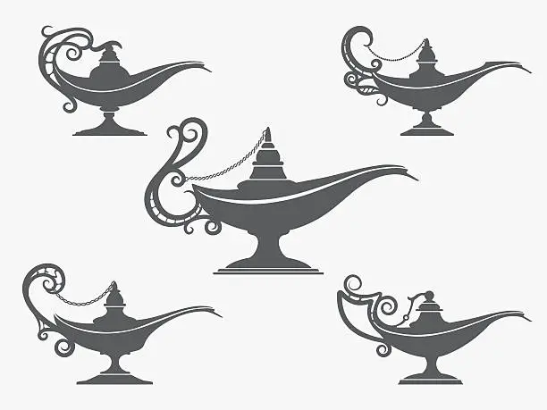 Vector illustration of Aladdin lamp icon set