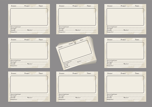 Storyboard template in retro style. Storiboards icons on grey background. Vector illustration