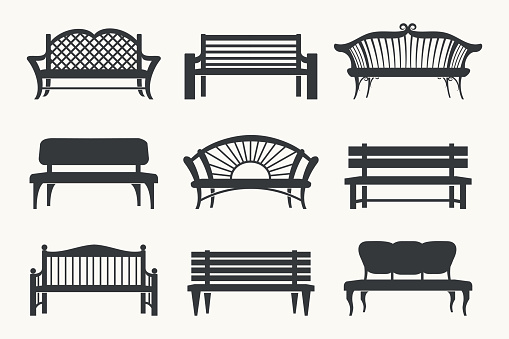 Outdoor benches icons. Bench black icons vector illustration