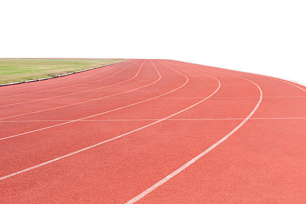 istock red running tracks in sport stadium white background. 540858304