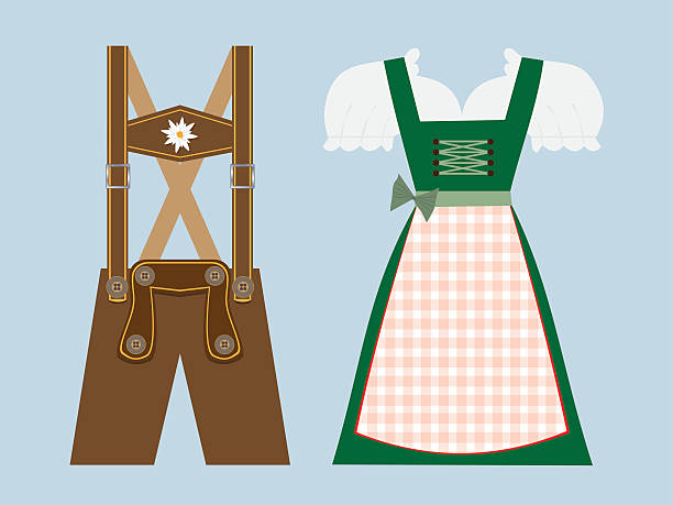 spodnie skórzane i dirndl-ilustracja wektorowa - traditional clothing illustrations stock illustrations