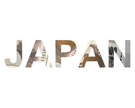 Japan text with collage of Japanese currency